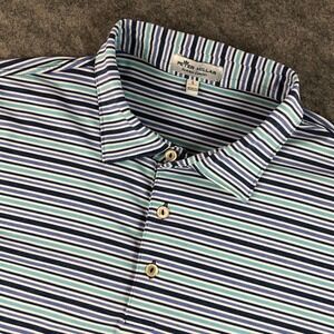 Peter Millar Mens L Blue Green Stripe Summer Comfort Polo Shirt